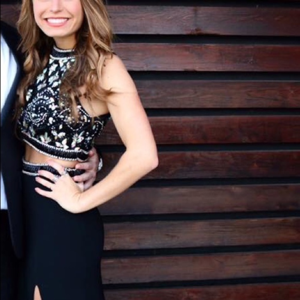 Sherri hill black sequined two piece